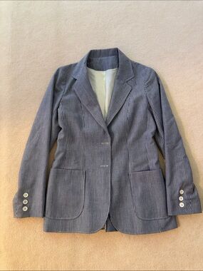 Striped Navy Blazer Jacket - Women's Tailored Coat